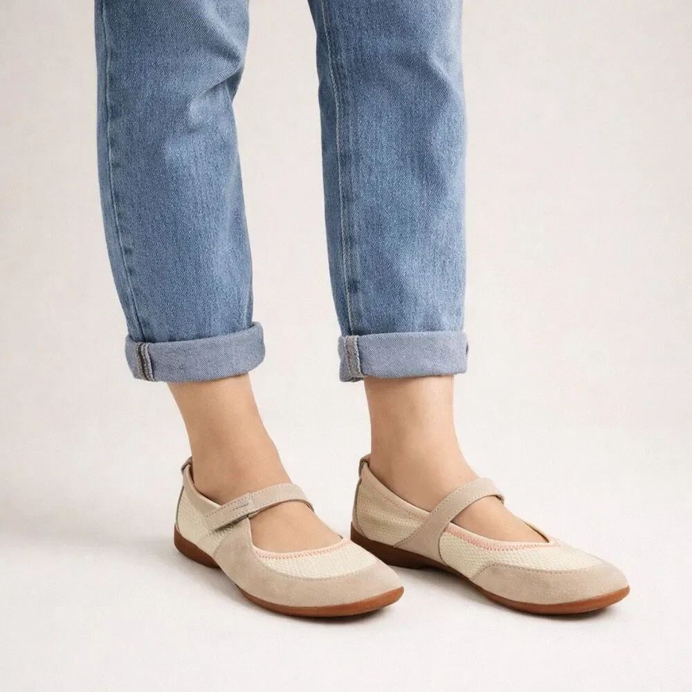 Patagonia Womens Mary Jane Flats Beige Suede Mesh Size 9